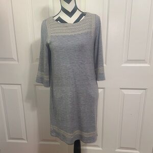 Edme & Esyllte Anthropologie Gray Embroidered 3/4 Sleeve Sweater Dress